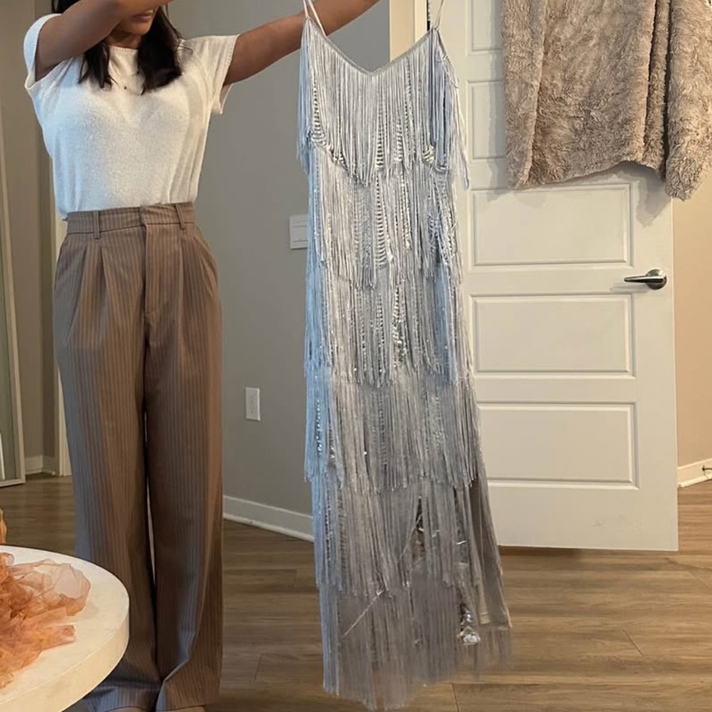 Elegant Silver Fringe Gatsby dress